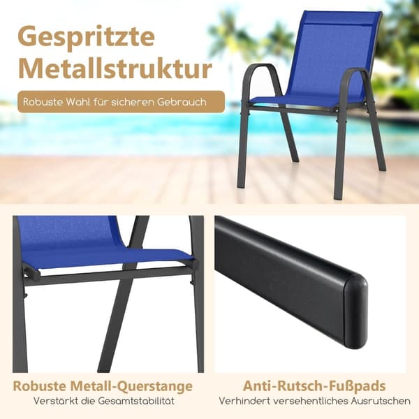 Stapelbara utomhusstolar, set om 2, blå, metall och textilene