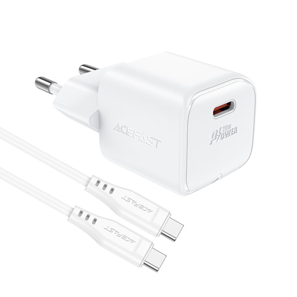 Mini PD 20W GaN laddare + USB-C kabel, vit