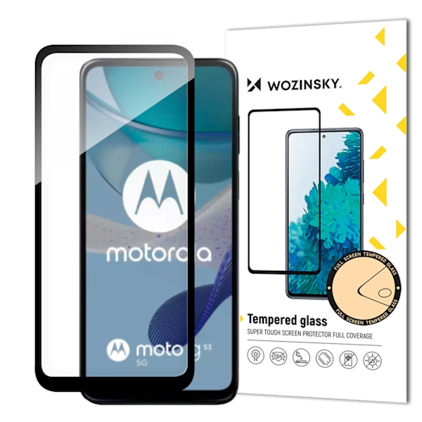 Holdbart hærdet glas til Motorola G53, fuld skærm, med Full Glue ramme, sort