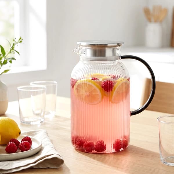Lasikannu kannella, 1,5 l borosilikaattia, siivilä
