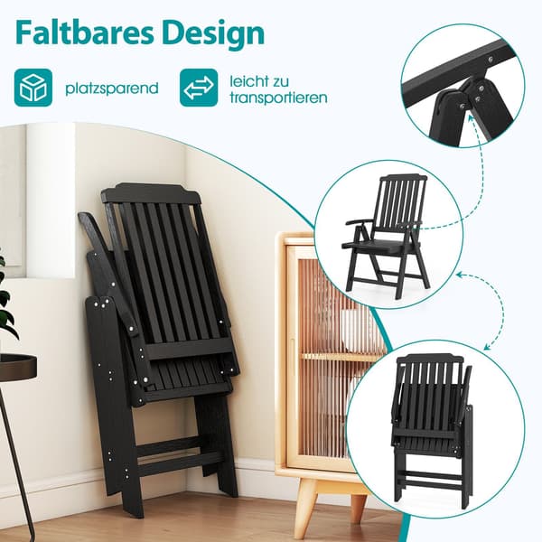 Klapbar udendørsstol, sort HDPE, 150 kg kapacitet