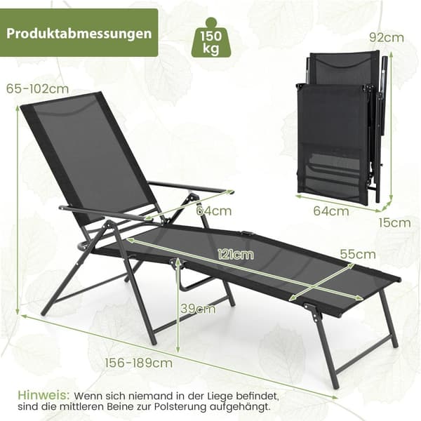 Justerbart, foldbart liggestolsæt, sort, 2-delt