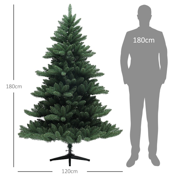 Konstgjord julgran, 180 cm julgran med 880 spetsar, vikbar stålbas, flamskyddsmedel, för juldekoration, inomhus, grön