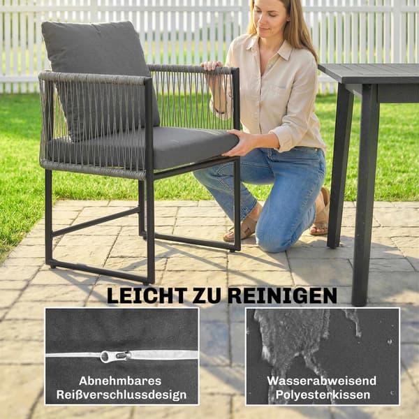 Havestolsæt, stålstel, PE-rattan, polstret