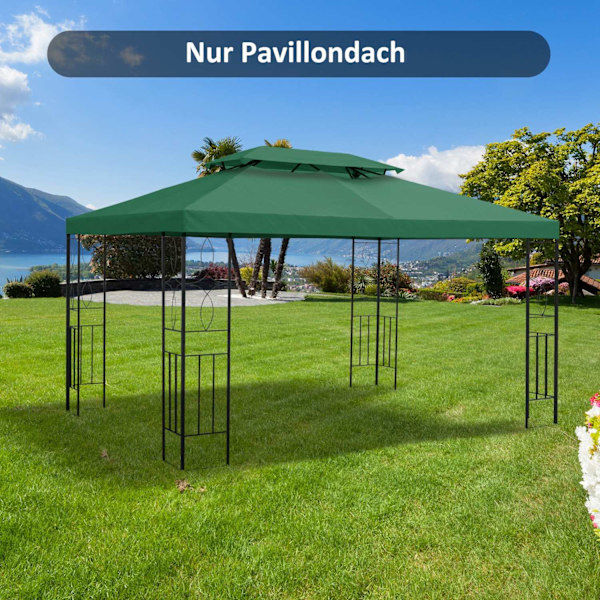 Erstatningstag Lysthustag Til Havepavillon, Polyester, 3X4M, Grøn