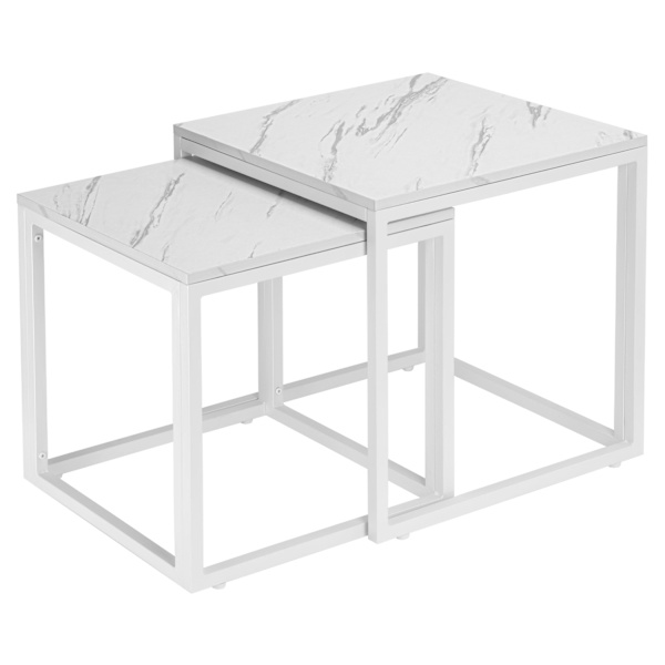 Soffbordsset – Vit marmorlook, metallram