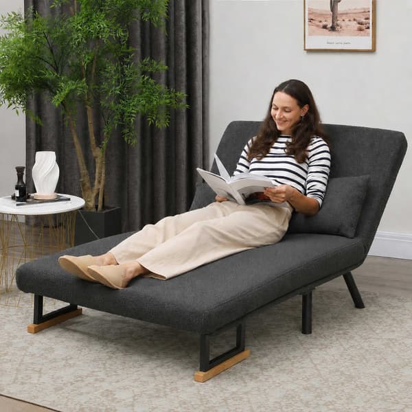 Konvertibel 2-sits bäddsoffa med sherpa-look, mörkgrå