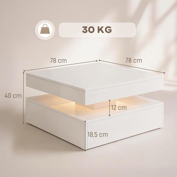 LED-soffbord med förvaring, 2 nivåer, högblank vit