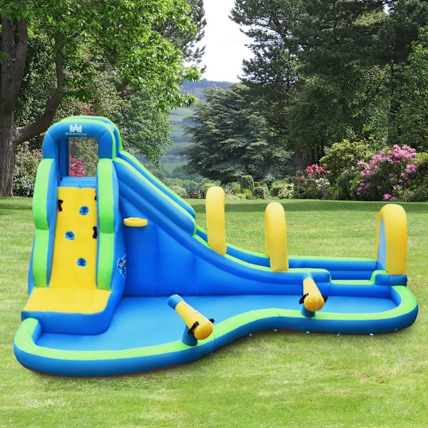 Bouncy Castle Uppblåsbar vattenrutschbana Play Pool Water Park med rutschkana 478x365x242cm