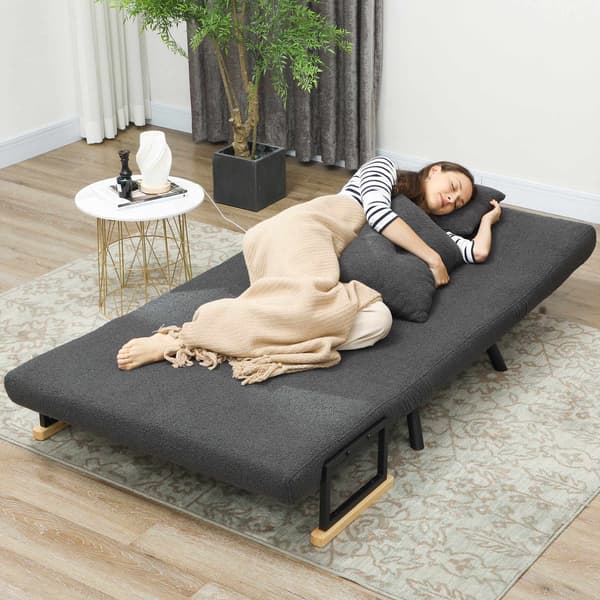 Konvertibel 2-sits bäddsoffa med sherpa-look, mörkgrå