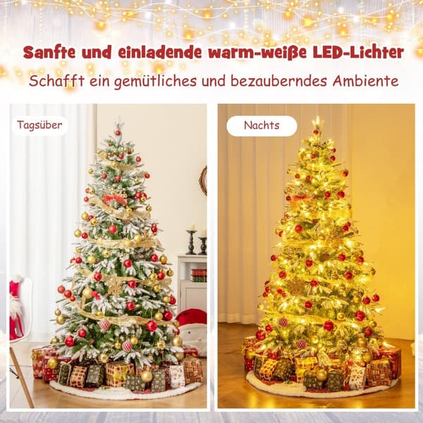 190 cm förbelyst snöig julgran med LED-ljus