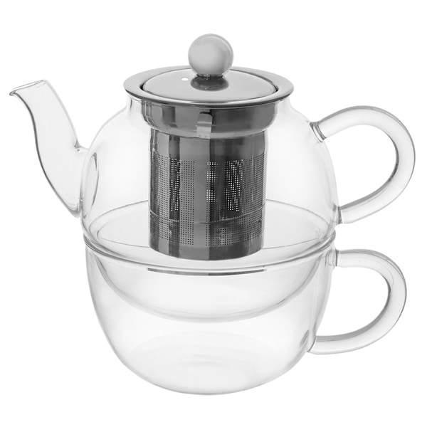 Tekanna i glas med tekopp med infuser 300+350 ml 2 st.