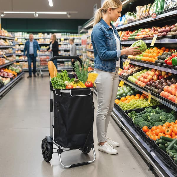 Sammenklappelig 3-i-1 indkøbsvogn, 40L, 25kg kapacitet, sort