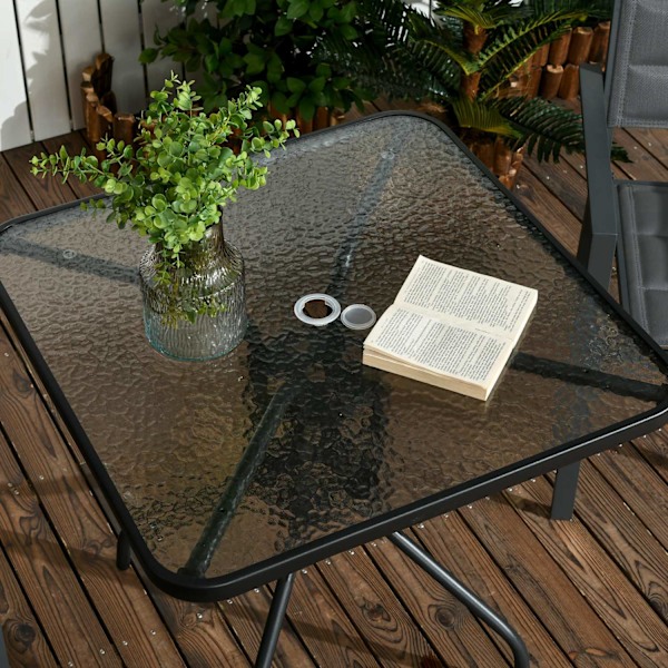 Puutarhapöytä Irrotettava metallinen 76x76 cm Säänkestävä Neliömäinen Parvekepöytä Sateenvarjoreiällä, Liukumaton Buffet-pöytä Leirintäpöytä Patiopöyt