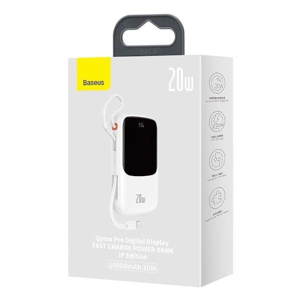 Powerbank med hurtig opladning 10000mAh 20W QC-PD-SCP-FCP kabel Iphone Lynhvid