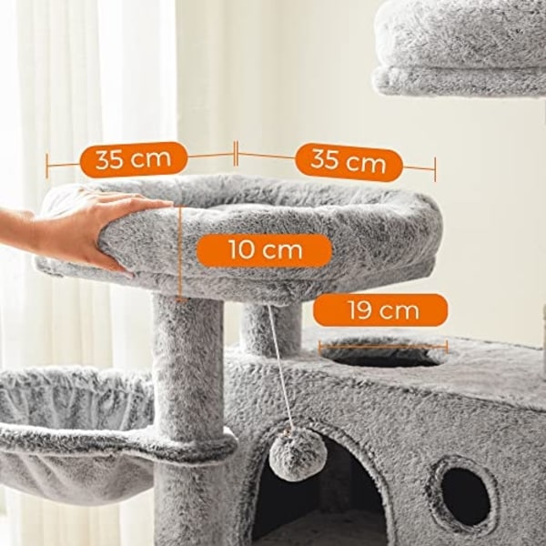 135 cm pehmoinen kissapuu riippumatolla, luola- ja sisalpylväillä