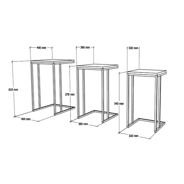 Redebord (3 stykker) Sort Mermer