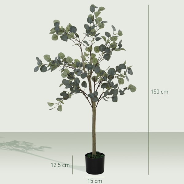 Keinotekoinen eukalyptuspuu Suuri 150 cm Keinotekoinen kasvi Keinotekoiset kasvit Eukalyptus ruukussa, tekopuu kuin todellinen tekonurmella, sementti