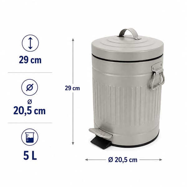Grå Retro Pedalspand til Badeværelset, 5L Kapacitet