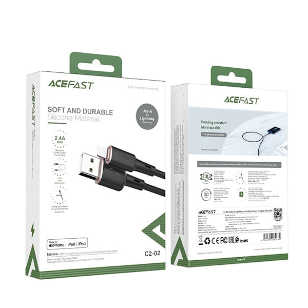 Kabel för iPhone MFI USB - Lightning 2.4A 1.2m svart