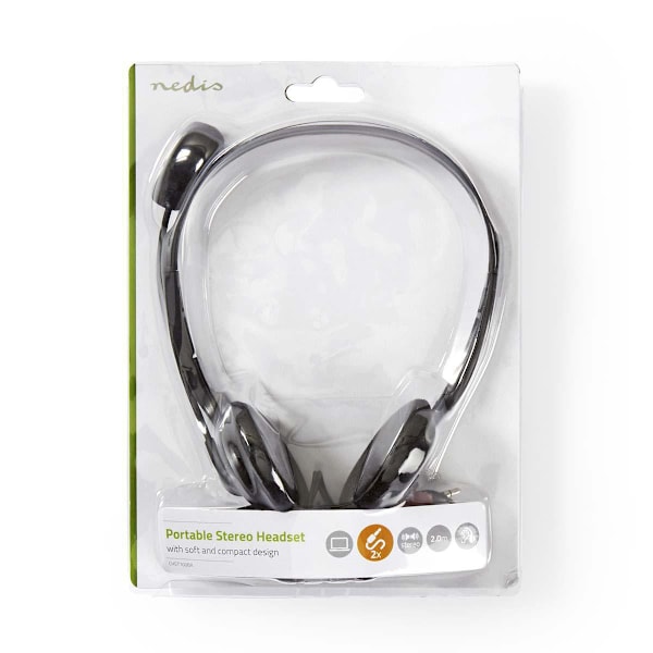 PC-headset | On-Ear | Stereo | 2x 3.5 mm | Fold-Away Mikrofon | Sort