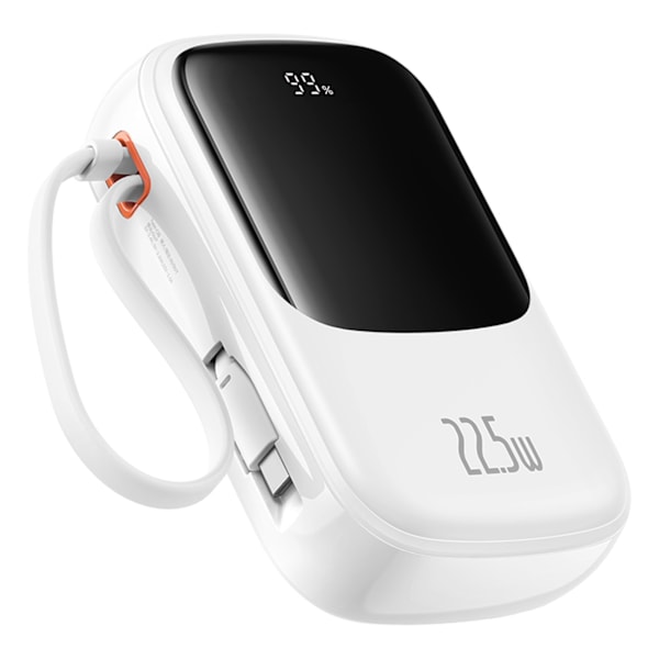Qpow Pro+ 20000mAh powerbank med USB-C-kabel och display - vit