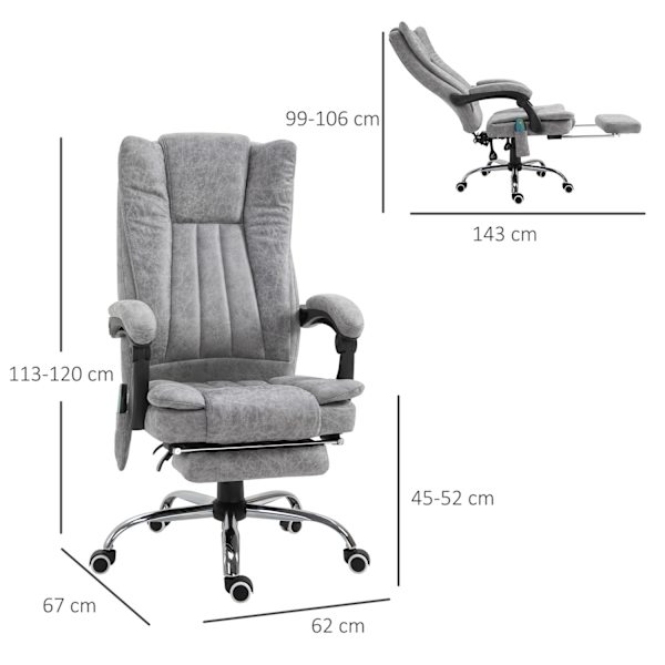 Hierontatuoli Toimistotuoli Hierontatuolin Lämmitystoiminto Makuutoiminto Hierontatoiminto Jalkatuki Paksu Pehmuste Harmaa 62 X 67 X 113-120 Cm