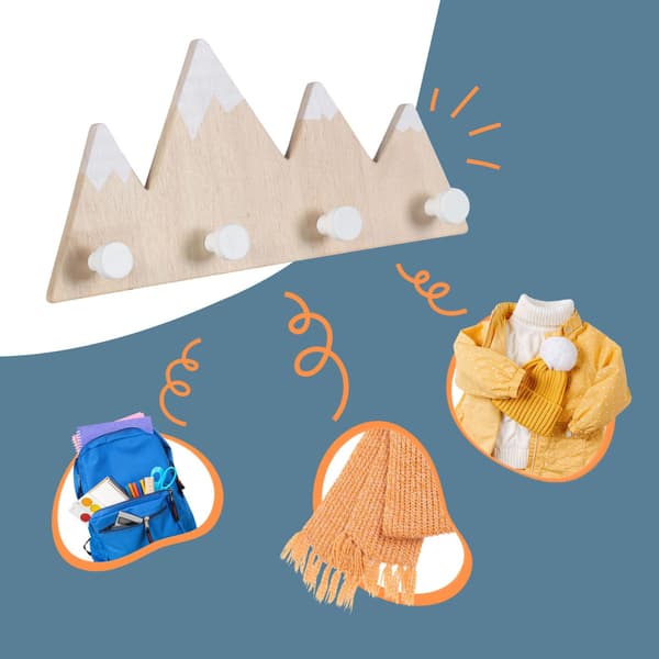 Väggklädhängare för barn, 4 krokar – Mountain Design