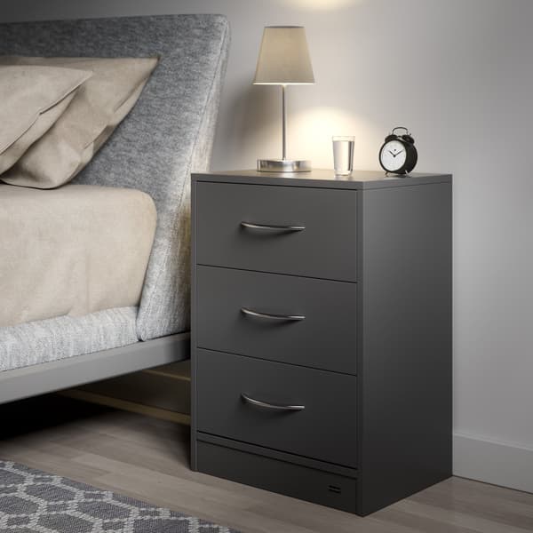 Natbord med LED-lys, 3 skuffer, antracit, MDF
