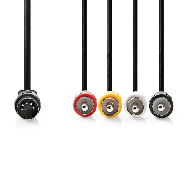 DIN Audiokaapeli | DIN 5-Pin uros | 4x RCA uros | Niklattu | 1.00 m | Pyöreä | PVC | Musta | Label