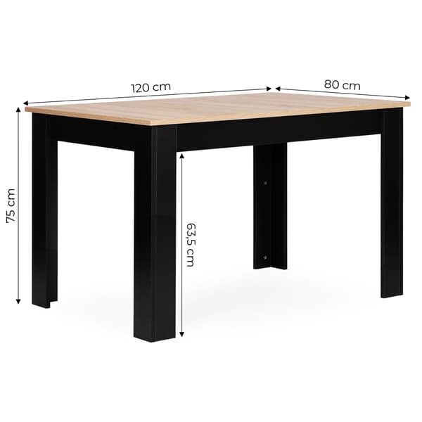 Ruokapöytä 4 hengelle, 120x80 cm, MDF-levy, melamiini