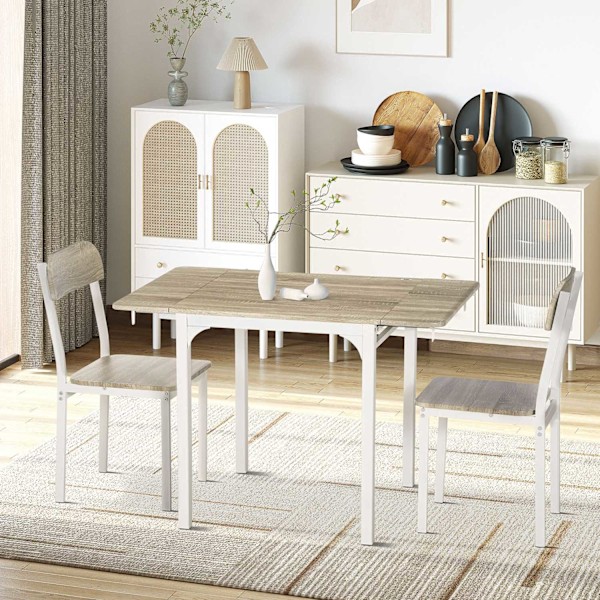 3-Osainen Istuinryhmä Ruokailuryhmä, Jossa 2 Tuolia Ja 1 Pöytä Ruokapöytäsetti Ja Taitettava Pöytälevy Teräs Mdf Luonnollinen + Valkoinen 120 X 60 X 7