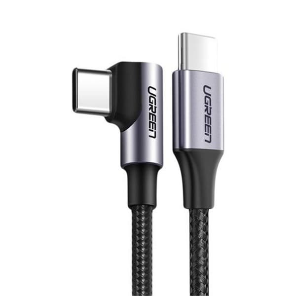 UGREEN USB-C til vinklet SB-C kabel, PD, 60W, 3A, 2m - Grå/sort