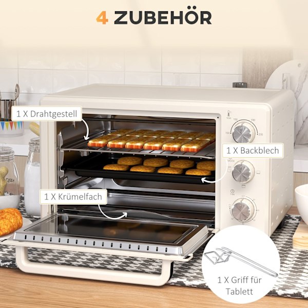 Miniuuni 21L pizzauuni miniuuni leivinpelti grilli ritilä murupelti 1400W pöytäuuni 1h ajastin 100-230°C metallikerma