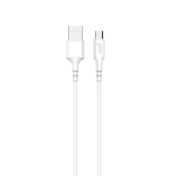 GEAR Ladekabel MicroUSB til USB-A 2m hvidt rundt kabel