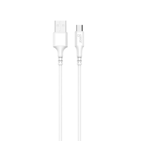 GEAR-latauskaapeli MicroUSB–USB-A 2 m:n valkoinen pyöreä kaapeli