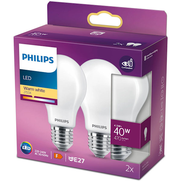 2-pack LED E27 Normal 40W Frost 470lm