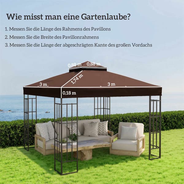 3x3m pavillon udskiftningsbaldakin, kaffe, UPF30+, vandafledning