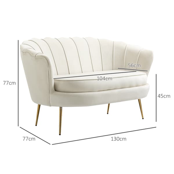 2-Sits Soffa Soffa Klädd Soffa Loveseat Armstöd Sammet Upp Till 150 Kg Vardagsrum Sovrum Kräm 130X77X77Cm