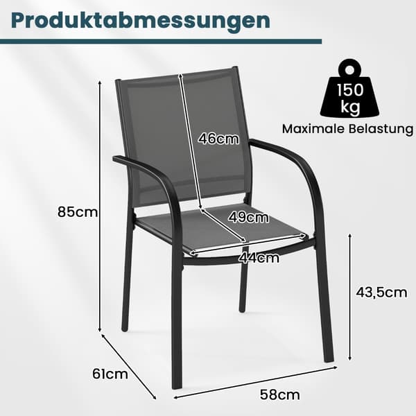 Stapelbara utomhusstolar, set om 2, metall och textilen, grå