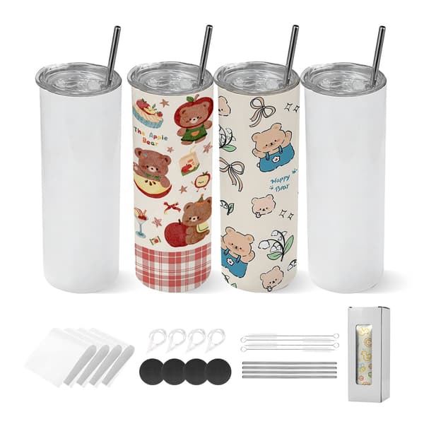Sublimeringsglas, 4-pack 20 oz rostfritt stål, lock och sugrör