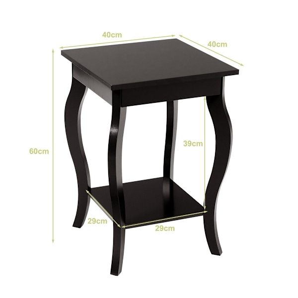 Sengebord med hylde 2 plan træ sidebord med svungne ben brun