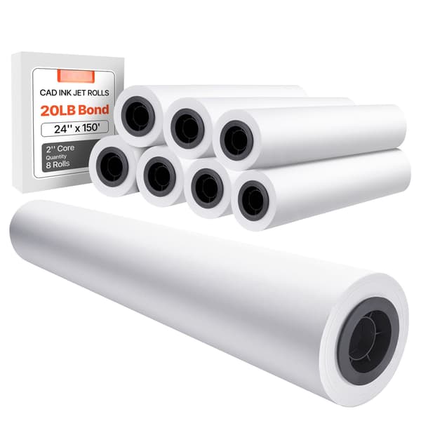 24 tommer x 150 fod CAD-plotterpapirruller, 8-pak, 80 gsm