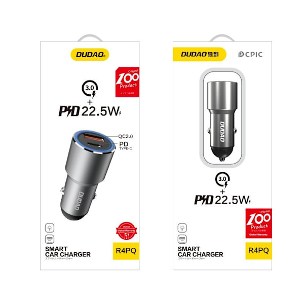 USB billaddare USB-C PD QC 22,5W grå
