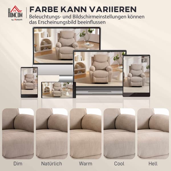 Lænestol, manuel tilbagelænet, linnedlook, beige