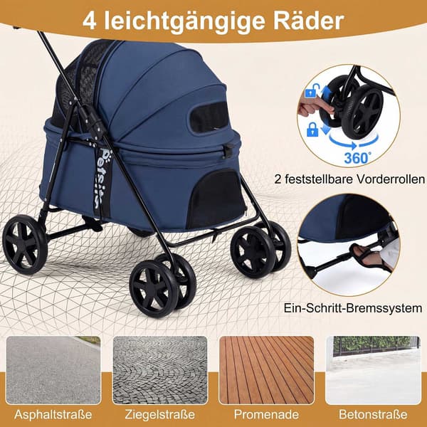 Kæledyrsvogn til små hunde, foldbar med kaleche, marineblå