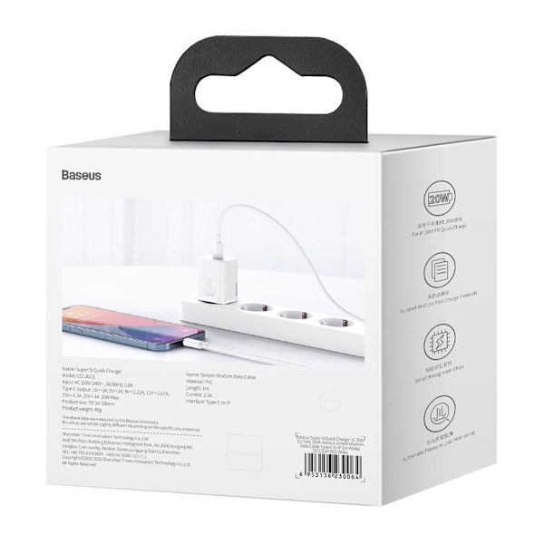 Pikalaturi Iphone Super Si 1C 20W Power Delivery + USB-C - Lightning-kaapeli 1m valkoinen