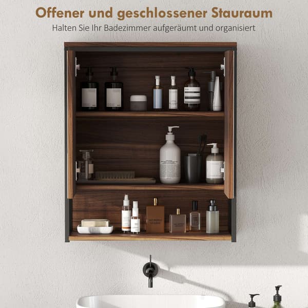 Badeværelsesspejlskab, Vægmonteret, Soft-Close, Brun, MDF