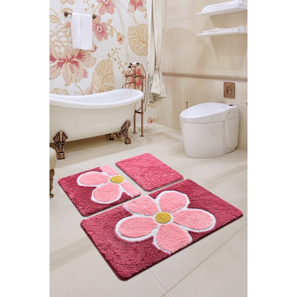Akryl Badmatta Set (3 delar) Blomma - Fuchsia