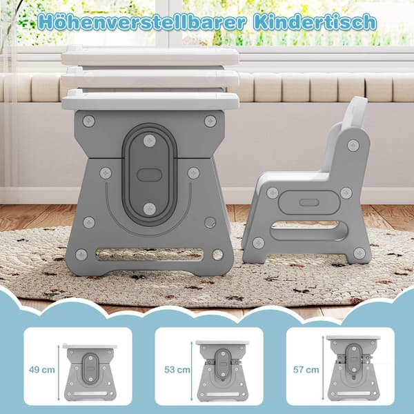 Justerbart barnbord och stolsset med lutbar whiteboardtavla